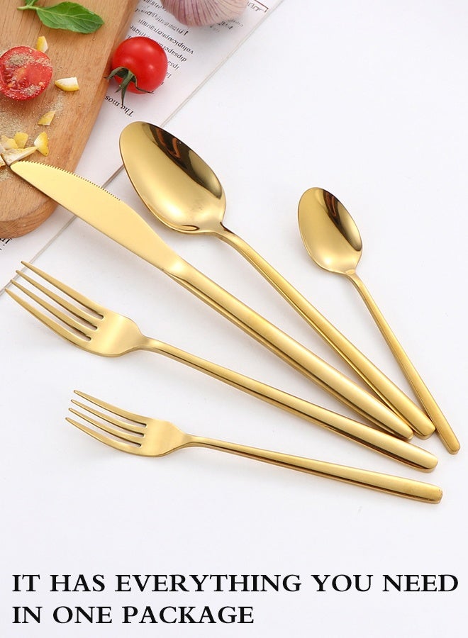 آي كي طقم أدوات مائدة من الستانلس ستيل باللون الذهبي – 20 قطعة | مناسب لـ 4 أشخاص | طلاء ذهبي بتقنية التفريغ | مع سكاكين وشوك وملاعق وعلبة هدايا - Image 4